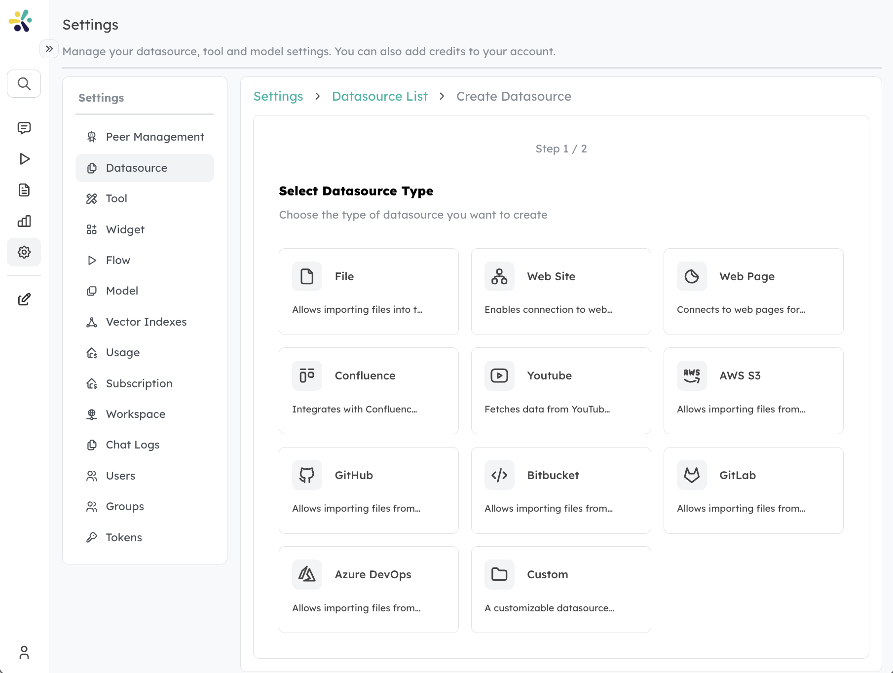 cognipeer | Creating data sources
